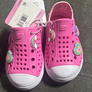 Skechers Kids' Pink Slip-On Sneakers with Rainbow Hearts